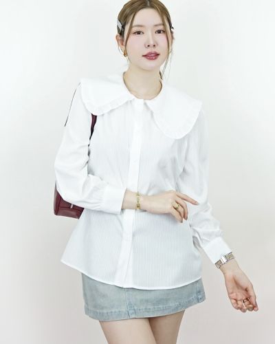 CHARLOTTE STRIPE RUFFLE COLLAR BLOUSE