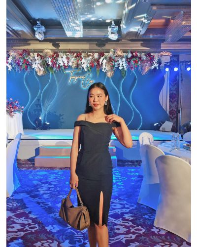 ADELINE CLASSY SHOULDER DRESS-NAVY-M