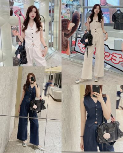 MAVIE VEST TOP & PANTS DENIM SET