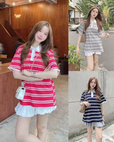 HARPER LACE COLLAR STRIPE TOP