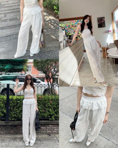 JULEE RUFFLE WAIST LACE PANTS