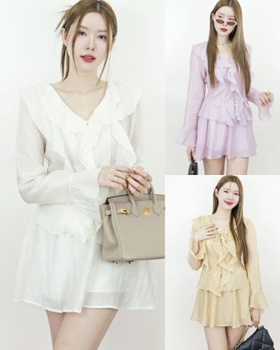 BUBBLE SEE THROUGH RUFFLE BLOUSE & SKIRT SET