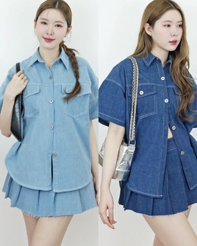 ABBY DENIM SHIRT & SKIRT SET