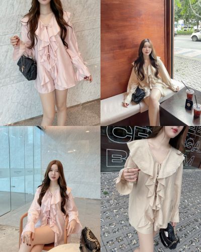 HONEY BOW RUFFLE BLOUSE & SHORTS SET
