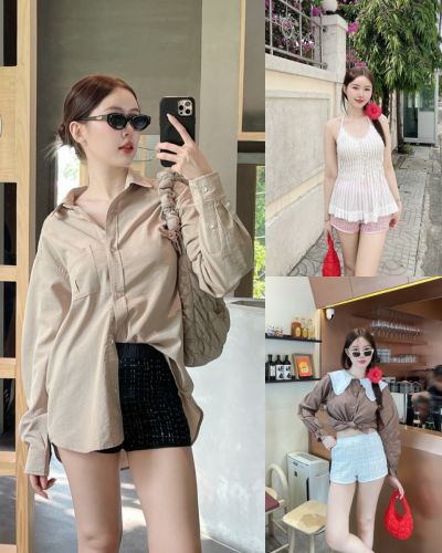 SATIN TRIMMED TWEED SHORTS