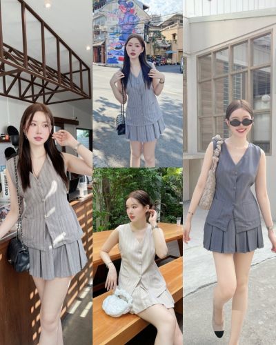 PASTEL LONG VEST TOP & SKIRT SET
