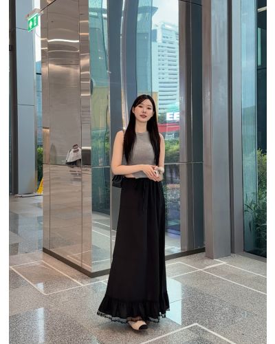 VANILLA SKY LINEN MAXI SKIRT-BLACK II