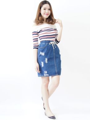 SPECIAL OFFER * AMITTY CASUAL DENIM SKIRT DESIGN#801-NAVY