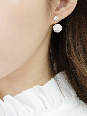 WHITE TRIBAL STUD EARRING WITH WHITE CZ