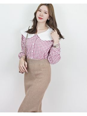 JELLY GINGHAM COTTON BLOUSE-PINK