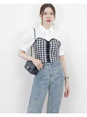 GRANVILLE HOUNDSTOOTH BLOUSE-WHITE